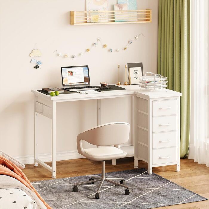 Комп'ютерний стіл кутовий Coleshome 100x70 см з 4 шухлядами, білий. Для офісу, робочого кабінету, спальні