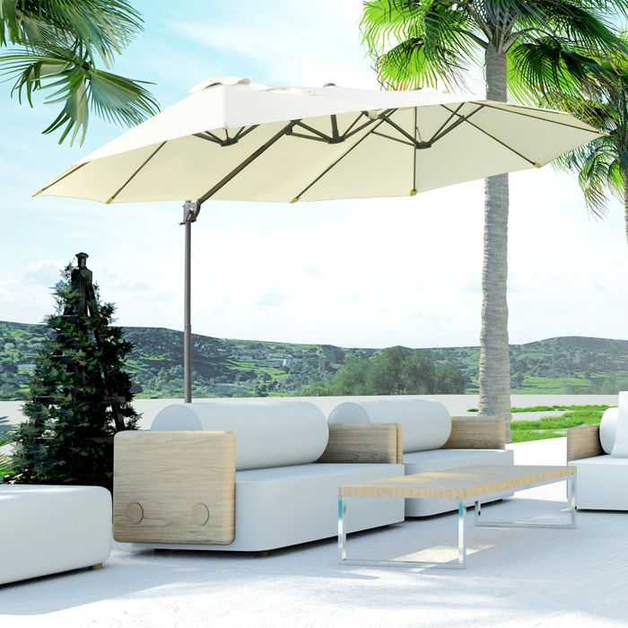 Outsunny Double Canopy Umbrella, Pergola Umbrella, Double Umbrella with Crank, Adjustable Garden Umbrella, Sun Shade, Metal, Cream White, 440 x 270 x 250 cm | Aosom