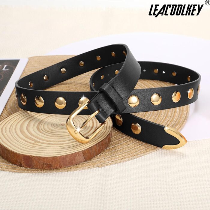 Жіночий шкіряний ремінь LeaCoolKey з пряжкою, з шипами, для джинсів та штанів, чорний, розмір M (82-91 см)