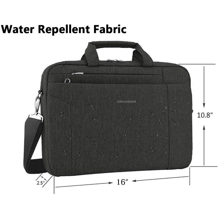 KROSER Laptop Bag 15.6 Inch Laptop Bag Briefcase Tablet Bag Shoulder Bag Crossbody Bag Water-Resistant Satchel Business Laptop Bag for Women and Men - Black MEHRWEG