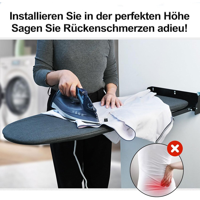 Настінна розкладна дошка для прасування Wandmontierbares Faltbügelbrett, 92 x 31 см, чорна