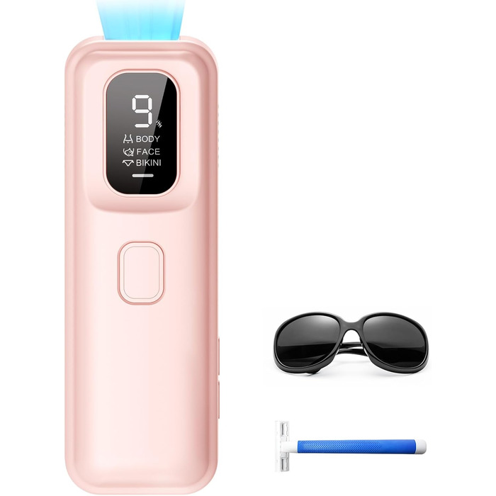 Пристрій для епіляції IPL Laser - Безболійна епіляція вдома: 9 рівнів, 999 900 імпульсів світла для тіла, обличчя та бікіні. Рожевий колір