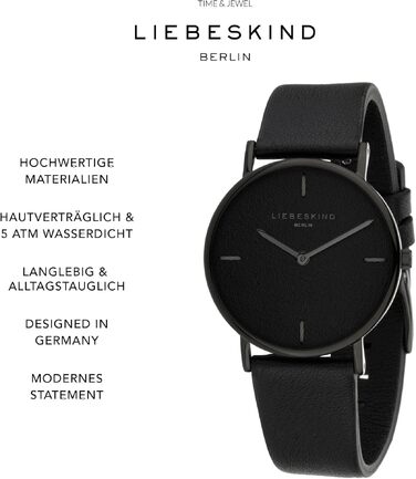 Жіночий наручний годинник Liebeskind Berlin з шкіряним ремінцем, круглий корпус 34мм, водонепроникність 5ATM, сучасний дизайн