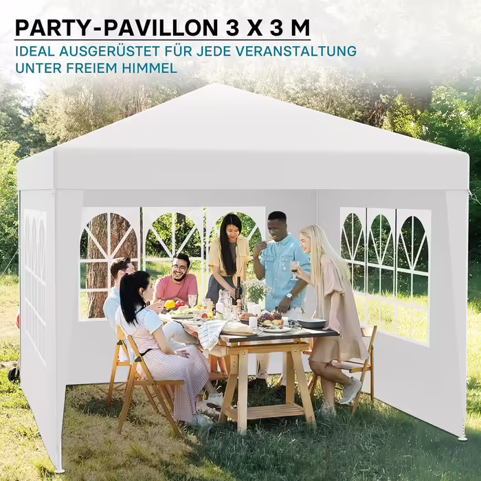 Wiltec Gazebo 3 x 3 m in White with UV Protection 50+, Garden Gazebo with Removable Sides, Party Tent with Windows for e.g. Terrace and Festival