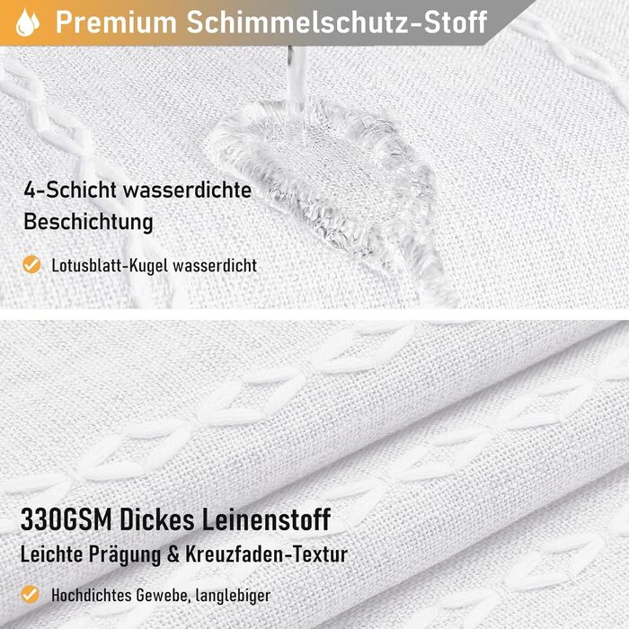 Тканинний душовий завіс BTTN 182 x 200 см, Бохо-фермерський стиль, з кистями, водовідштовхувальний, з вагою, 12 гачків, (Білий, смугастий)