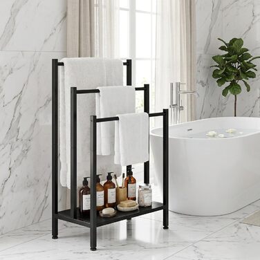 Підставка для рушників підлогова металева, рушниківець freestanding на 3 стріжні, чорний — для ванної кімнати, вітальні та спальні