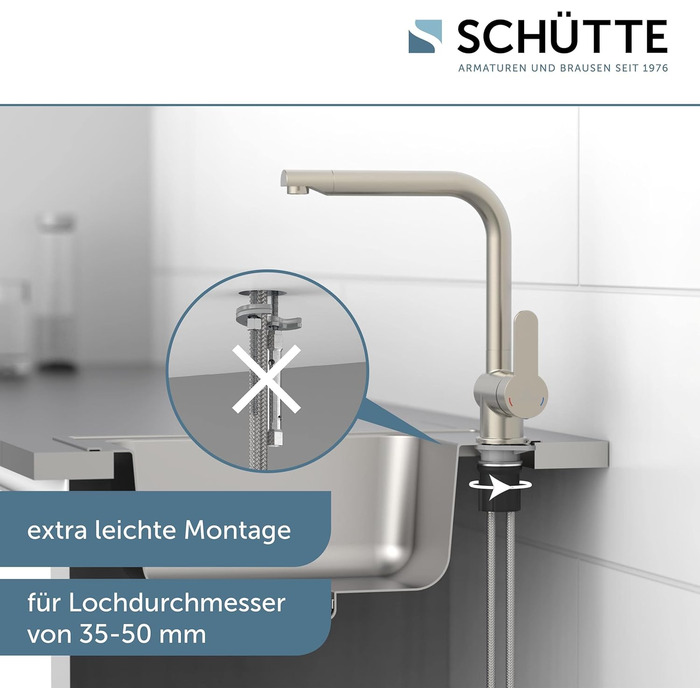 Змішувач кухонний SCHÜTTE RIO 360° з високим виливом, нержавіюча сталь, для однієї/двох раковин