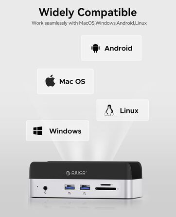 ORICO MiniDock: Док-станція та підставка для Mac mini M4/M4 Pro з корпусом для NVMe SSD, хаб USB-C з 4K HDMI, DisplayPort, SD/TF 3.0, USB-C/A 10Gbps, PD 100W - VS10 (6-in-1, 2TB)
