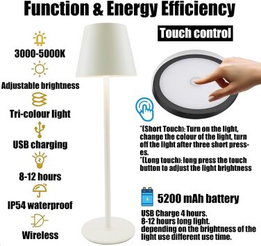 Акумуляторна настільна лампа Vollmetall з LED, 5000mAh, 2 шт., 3 режими світла, сенсорне регулювання, заряджається, для спальні, їдальні, готелю, золота (бежева)