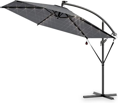 Kingsleeve® Canopy Umbrella LED Lighting UV Protection 80+ Solar Stand Protective Cover 300cm Large Crank Balcony Terrace Garden Umbrella Parasol Anthracite
