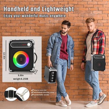 Караоке-система з 2 бездротовими мікрофонами, Bluetooth 5.3, LED-підсвітка, регулятор басів/високих, пульт ДК, FM/AUX/USB/TF, чорний