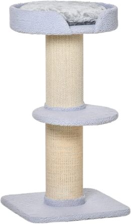 PawHut Cat Tree Small 91 cm Cat Tree with Cat Bed, Cat Scratching Post Play Tree Scratching Post with Platform for Cats up to 5 kg Sisal Lambswool Light Blue