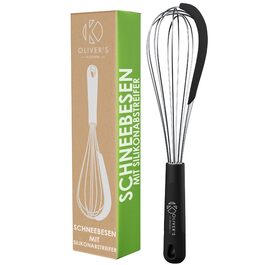 Віскер Oliver's Kitchen® з нержавіючої сталі з інтегрованим силіконовим скребком - ідеальний для випічки та приготування їжі. Спіральний віскер, зручна ручка, легко миється.