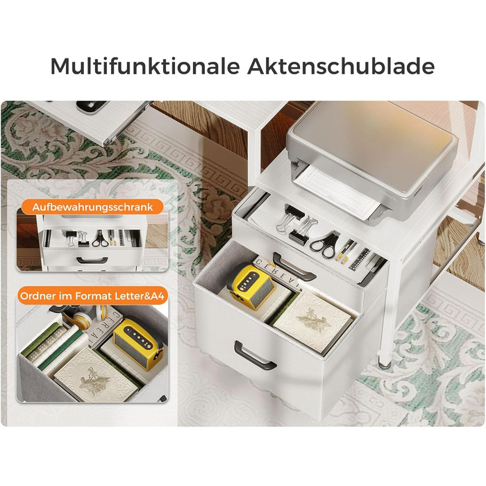 Ігровий стіл Coleshome з LED підсвічуванням, білий, 140x48 см. Стіл для комп'ютера з тканиними ящиками, 2 розетками та 2 USB-портами, з підставкою для монітора. Підходить для дому та офісу.