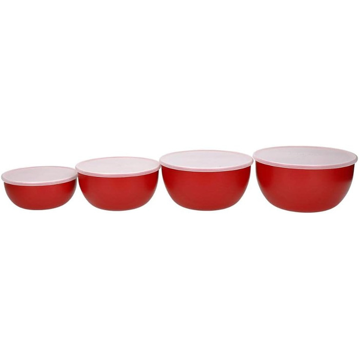 Набір пластикових салатниць KitchenAid з кришками, червоні, 4 шт. (355, 591, 828, 1065 мл)