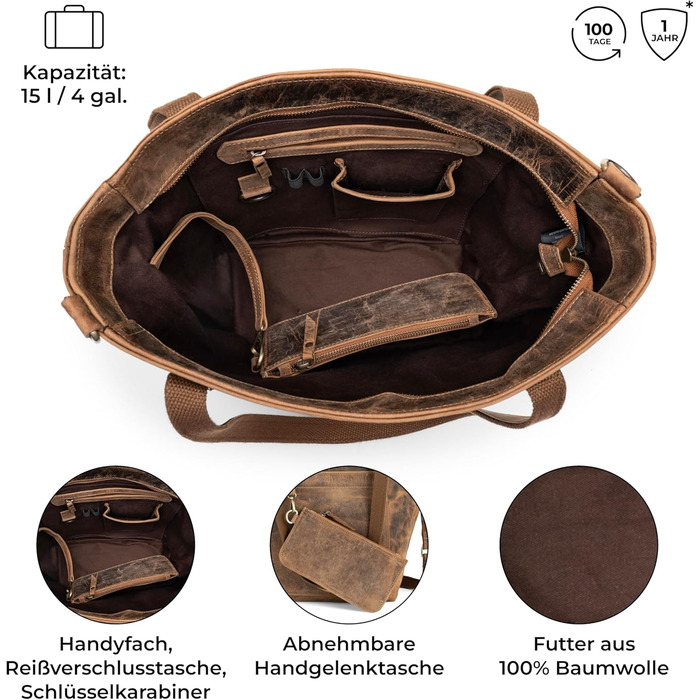 Сумка через плече Berliner Bags Verona Vintage з натуральної шкіри (Волоський горіх) - велика жіноча сумка-шопер з YKK-застібкою