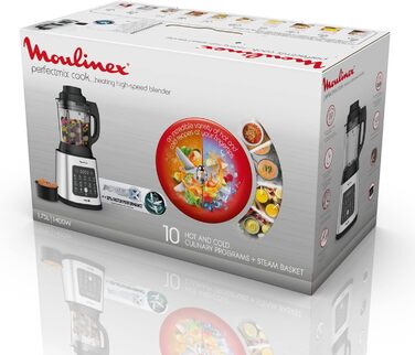 Moulinex PerfectMix Cook, Stand Mixer with 10 automatic programs, 1400 W, prepares hot and cold recipes, electric mixer with touchscreen, easy to clean, 2 l capacity, LM83SD