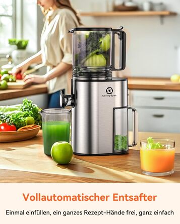Соковитискач CelerySpec Slow Juicer - переможець тесту, для цілих овочів та фруктів, 130 мм, 1.8л, BPA-free, 250W, з функцією зворотного ходу, нержавіюча сталь, чорний