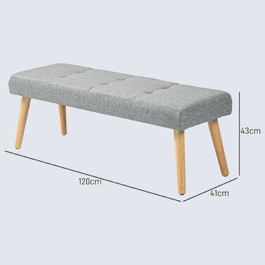 HOMCOM Bench Upholstered Bench Linen Look Button Tufting Bed Bench with Wooden Legs for Bedroom Living Room Entryway 120x41x43 cm Grey