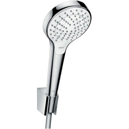 hansgrohe Croma Select S Showerhead including showerhead holder, 3 spray patterns, White/Chrome (Set with 1.60m shower hose)