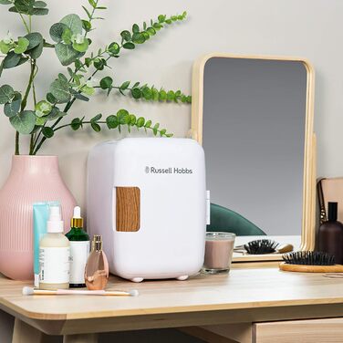 Russell Hobbs Mini Portable Cooler & Warmer - Drink, Beauty & Skincare - AC/DC - Scandi Style White & Wood Effect