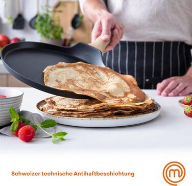 MasterChef Crepe Pan Induction, Pancake Pan for Pancakes, Roti, Omelette, Tortilla, Induction, Gas, Ceramic Stove, Non-Stick Coating Aluminum, 25cm, Extra Wide Natural Collection