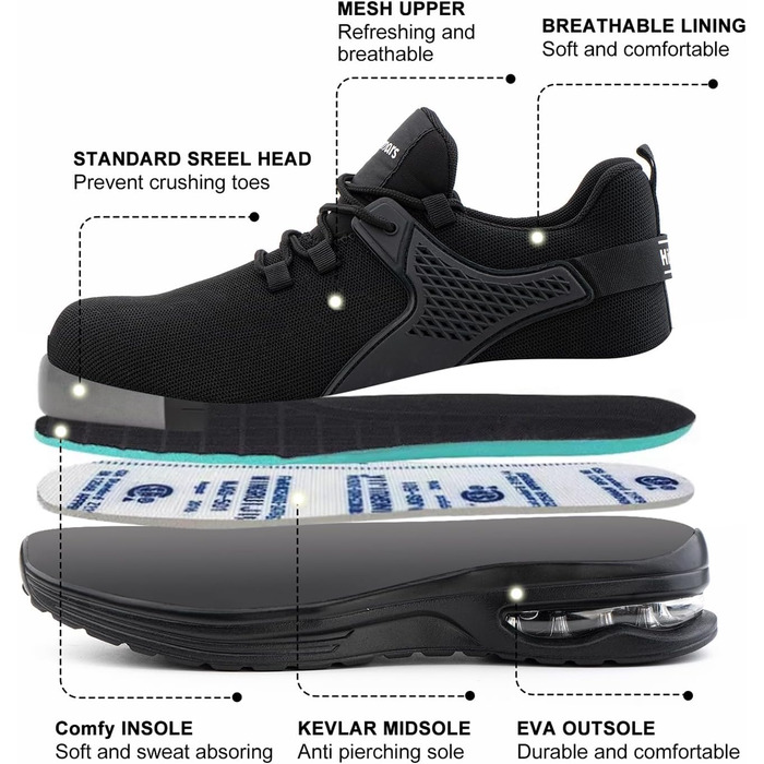 Черевики робочі чоловічі/жіночі Hitmars, з металевим підноском, зручні кухарські черевики, легкі, для дахів, чорні/сині, EU36-48 (42 EU)