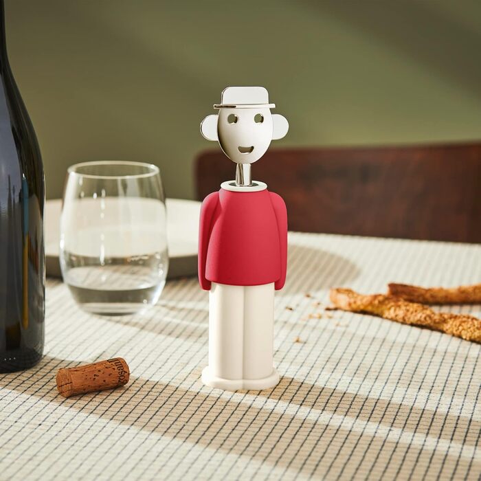 Alessi AAM23 R Corkscrew - Red Chrome-Plated Zamak & Thermoplastic Resin Design Bottle Opener