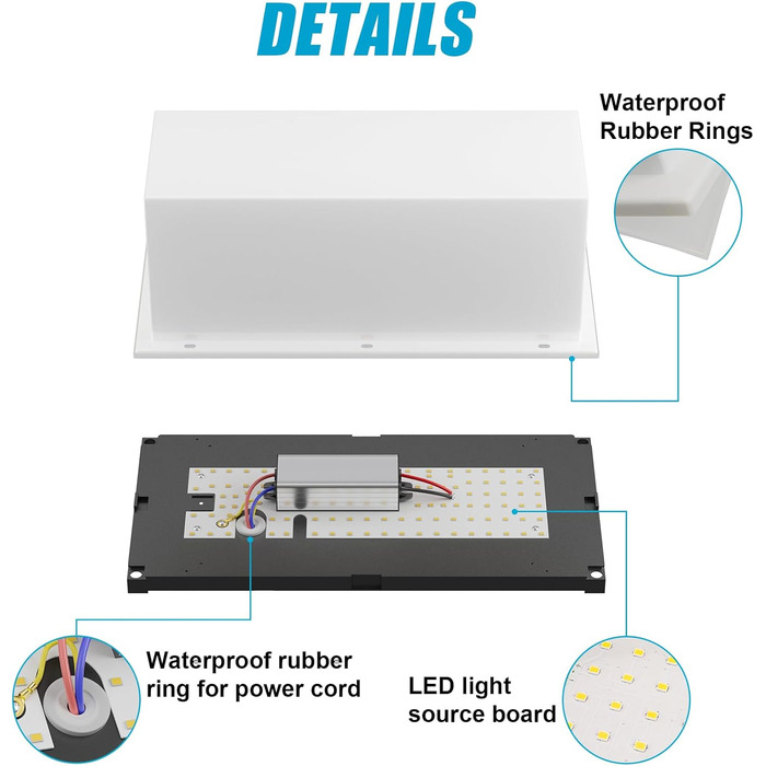 Klighten LED Outdoor Wall Light, IP65 Waterproof Outdoor Wall Light, 3000K, Rectangular Wall Light for Indoor and Outdoor, Terrace, Garden and More. (Black-high, 2 Pack)