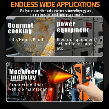 Інфрачервоний термометр, цифровий лазерний вимірювач температури -58°F~1112°F (-50°C～600°C) IR термопістолет (Не для людей). Ідеально підходить для приготування їжі, смаження, кухні, барбекю, м'яса, цукру, морозильної камери
