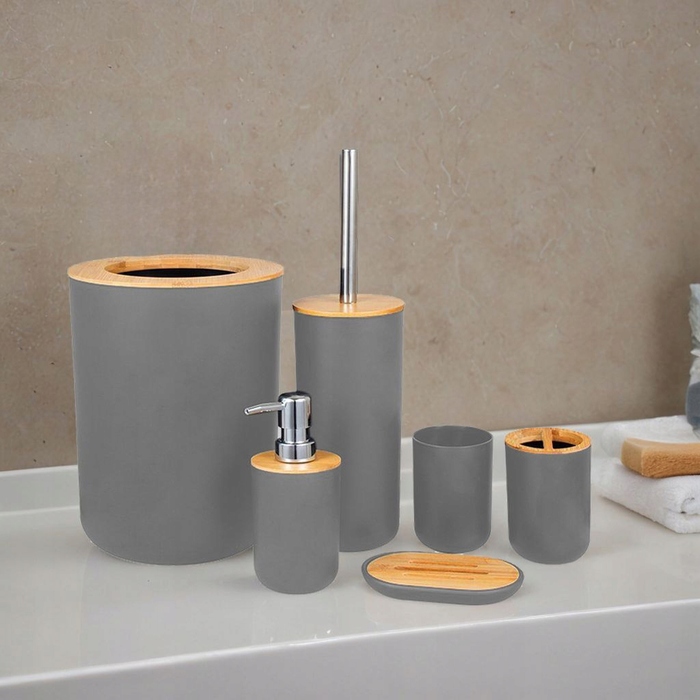 Набір аксесуарів для ванної кімнати 6в1: кошик, мильниця, тримач для паперу, сірий