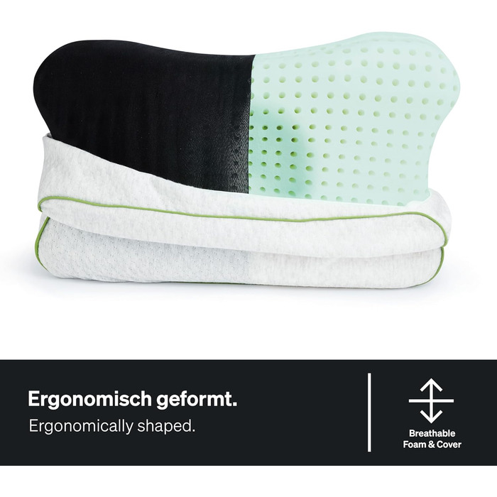 BLACKROLL® Recovery Pillow Set (50 x 30 cm), orthopedic pillow with additional cover, ergonomic head pillow with travel bag, neck pillow made of viscose memory foam, Made in Germany, Climate pillow + Climate pillow cover