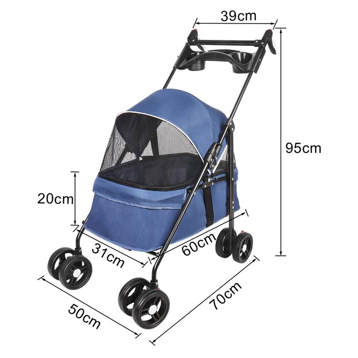Візок для собак Homewell 2в1: візок-будка, сумка-переноска з тримачами для напоїв, складаний, з гальмом, візок-джаггер для домашніх тварин, 50 x 70 x 99 см (блакитний)