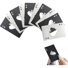 Lxoraziy 10-Piece Bottle Opener Set, Stainless Steel Spade Ace Playing Card Bottle Opener, Creative Beer Bottle Opener, Credit Card Size, Silver & Black