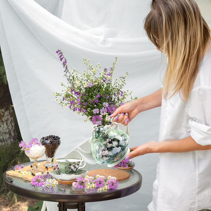 Порцелянова чайник з кістяної порцеляни 1 л Vintage Floral, біла троянда, для чаю та кави, подарунок для чайної вечірки
