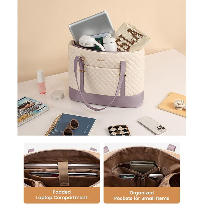 Сумка для ноутбука LOVEVOOK 15.6 дюймів, жіноча, універсальна, водонепроникна, для офісу, навчання, світло-бежева/рожева