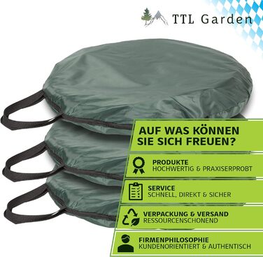 TTL Garden Комплект з 3 садових мішків 160 л з кришкою, 220 г/м², 600D Оксфорд, складаний, для листя та садових відходів, міцний