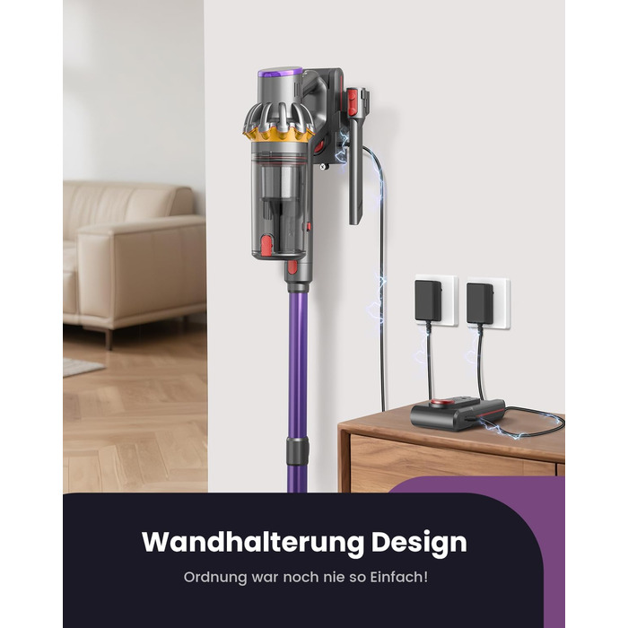 Бездротовий акумуляторний пилосос 45000 Па/580 Вт/70 хв, легкий, 6-в-1, з LED дисплеєм, станцією зарядки та насадкою проти спутання шерсті, для твердих поверхонь, килимів та шерсті тварин