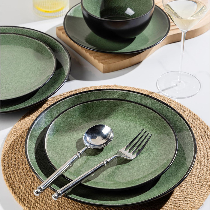 Набір посуду GBhome з реактивної глазурі для 6 осіб (18 предметів), ручна робота, кераміка, безпечний для мікрохвильовки та посудомийної машини, набір тарілок та мисок