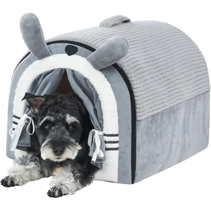 Будка для собак середнього розміру Jiupety з завісою, портативна переносна будка для собак, розмір L (61x45x45 см), сіра, знімний м'який лежак