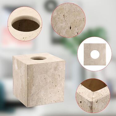 SUMNACON Travertine Tissue Box Cover Square, Tissue Cube Boxes for Home, Toilet Paper Holder Paper Holder Paper Napkin Box for Living Room Dining Room Office Hotel Restaurant Square