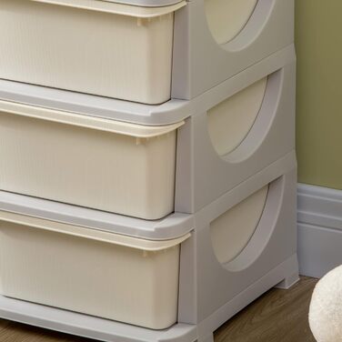 HOMCOM Kids' Chest of Drawers with Storage Boxes, Toy Organizer, Toy Box, Three Tiers for Kids' Rooms, 3-6 Years, Children's Furniture, 37 x 37 x 56.5 cm (75L x 37W x 56.5H cm, Cream White)