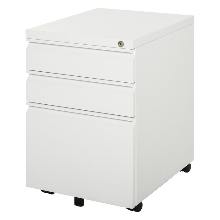 Vinsetto Rolling Storage Cabinet with 3 Drawers and Wheels, Compact Steel with Concave Handle, White 39x48x60cm