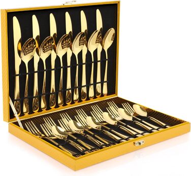 Набір столових приборів OGORI для 6 осіб, 30 предметів, золотий, з нержавіючої сталі 18/10, для дому/ресторану/вечірки (у подарунковій коробці)