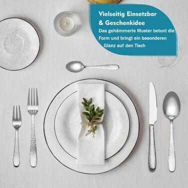 Набір столових приборів EIUBUIE 30 предметів з нержавіючої сталі, молоткова текстура, для 6 осіб. Столові прибори з ножами, вилками та ложками, поліровані, для дому та вечірок, можна мити в посудомийній машині, сріблястий колір.