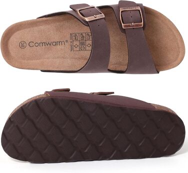 Жіночі шльопанці Comwarm з корковою устілкою, літні пляжні сандалі з регульованою пряжкою, домашні капці (40 EU, Коричневий)