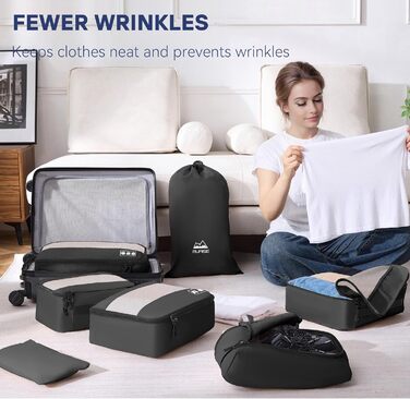 Органайзер для валізи MURISE, 8 шт. - Packing Cubes для подорожей, сумки-органайзери для валізи, з мішечком для взуття та косметички, система організації, Travel Essentials, чорний