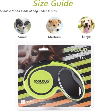 Висувна поводок для собак, 5 м, міцний поводок-рулетка з неслизькою ручкою та кнопкою швидкого гальмування, для великих собак до 50 кг, (зелений)