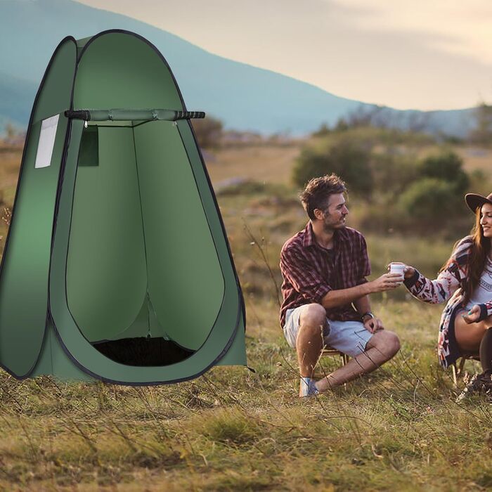 Намет для душу HOMASIS Pop up, зелений, 120x120x190 см - переносний, для кемпінгу, з кишенькою