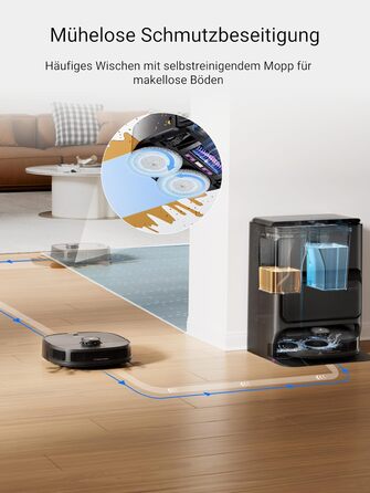 Робот-пилосос Eureka J12 Ultra з функцією миття підлоги (автоматичне очищення, прання та сушка), потужність всмоктування 5000Pa, обертова функція миття, Dual-LiDAR навігація, 3D уникнення перешкод, чорний